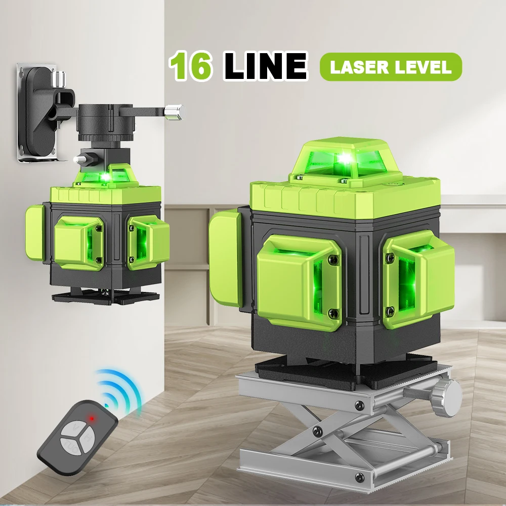 Lfine Professional Nivel Laser 4D 16 Lines with 39.37 inch (1M)Tripod 360°Self-leveling Laser Levels Green Beam Laser Level Tool