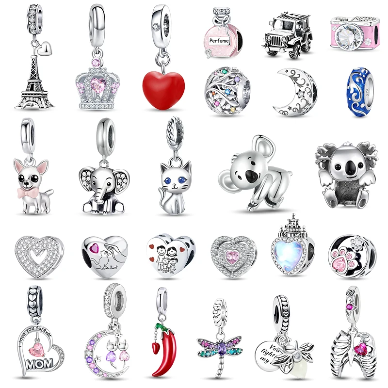 925 Sterling Silver Love Bee Cat Koala Dog Elephant Moon Camera Charms Beads Fit Original Pandora Bracelets Bangles Jewelry Gift