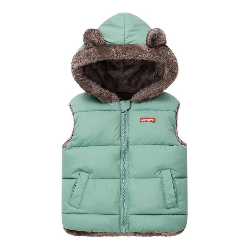 New Autumn Winter Boy Fleece Hooded Cotton Vest Girl Kids Cute Ear Warm Vest Soft Casual Wear Baby Children School Sports Jacket