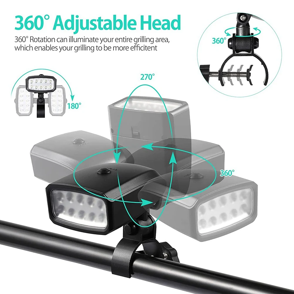 Outdoor Grill Lights Portable BBQ Lights 360 Rotatable with 10 Super Bright LED Lights & Clamp Mount Fits Grill Handle