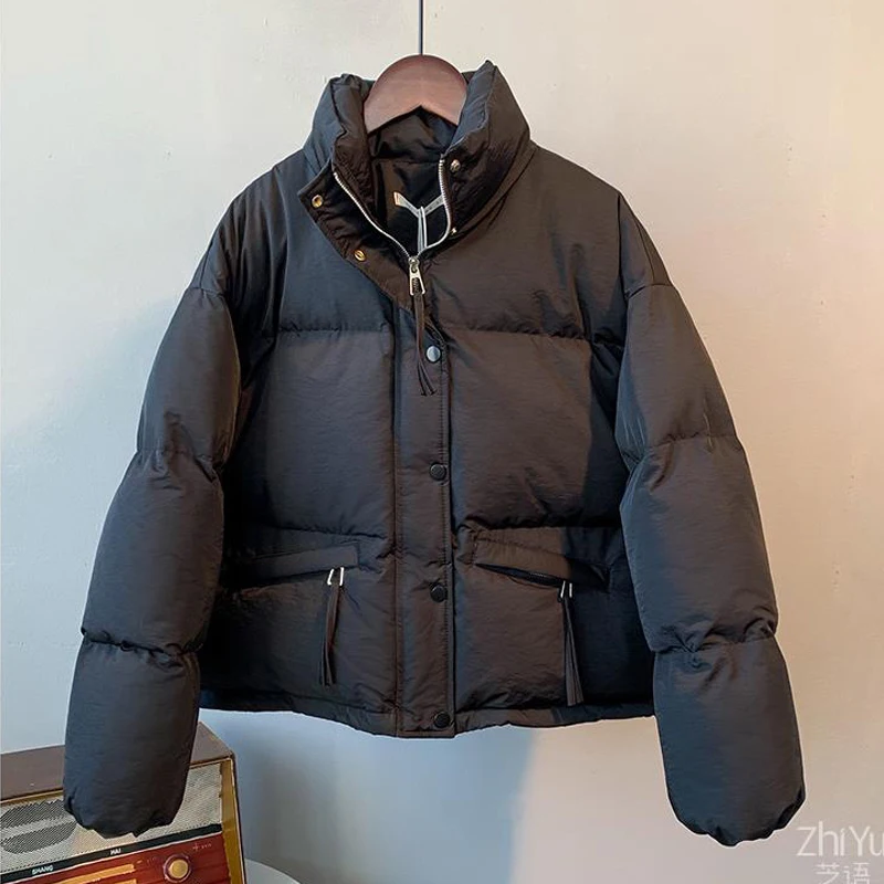 FIGOHR-Veste en duvet et coton pour femme, manteau court, poches avec fermeture éclair, solide, épais, chaud, hiver, 2024