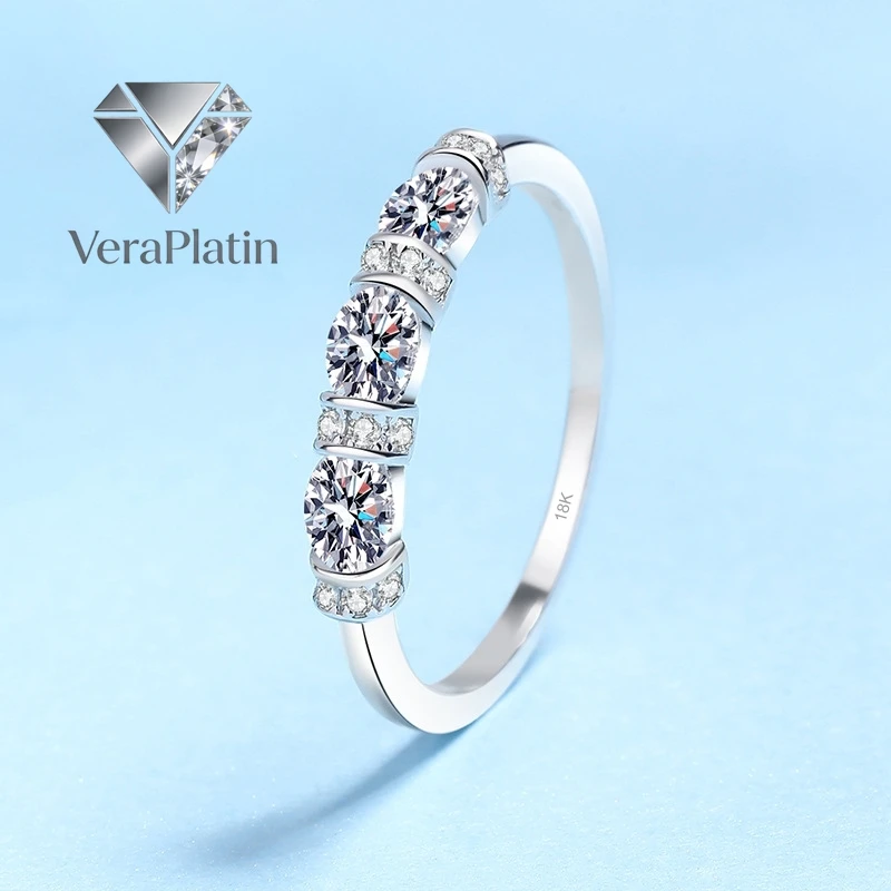 

VeraPlatin Lover Engagement 18K White Gold Women Wedding Band 0.98CT Moissanite Diamond Girl Valentine's Day PT950 Wife Birthday