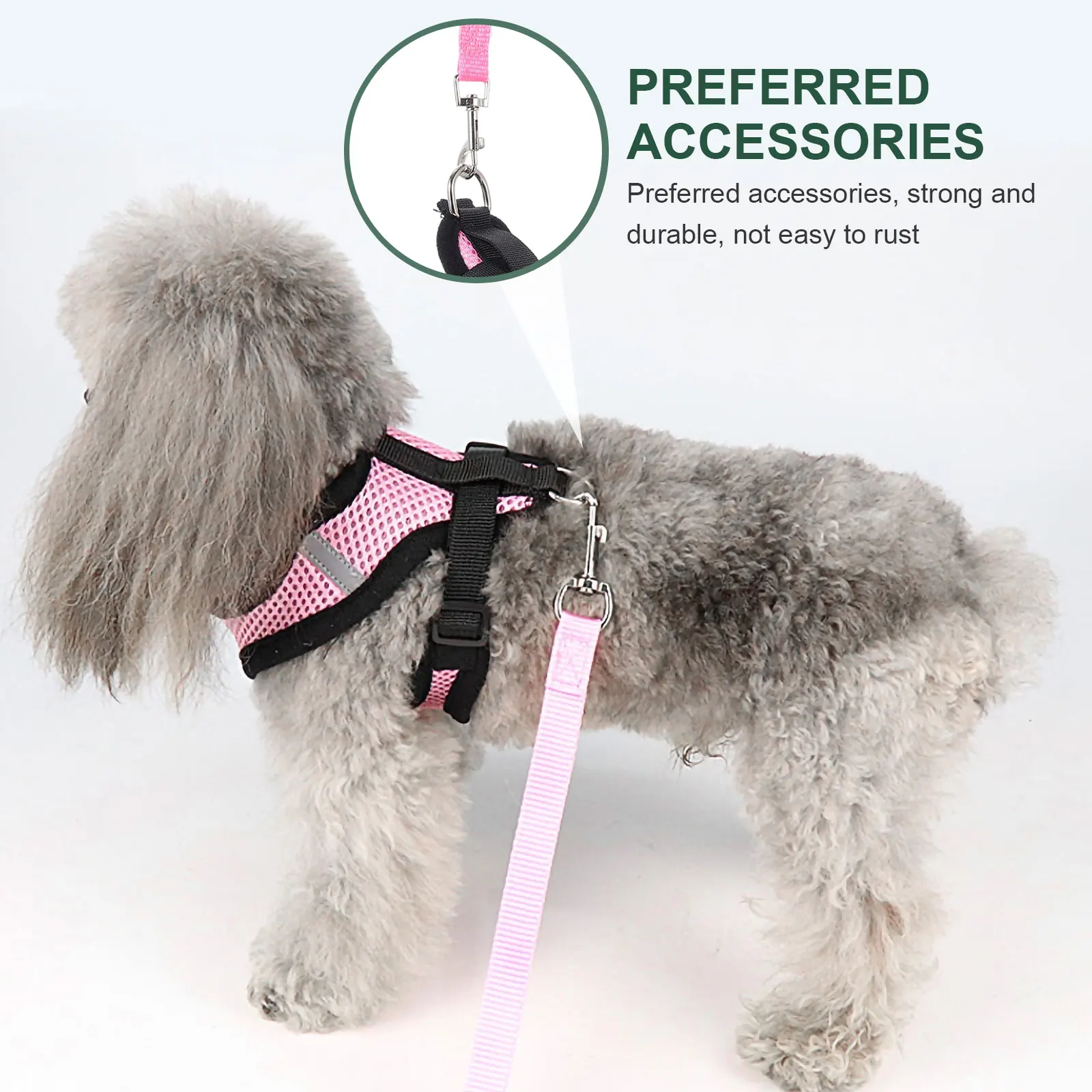 

4 Sets Dog Harness Leash Lightweight Portable Adjustable Pet Traction Rope Black Blue Green Pink M Size Outdoor Walking Dog
