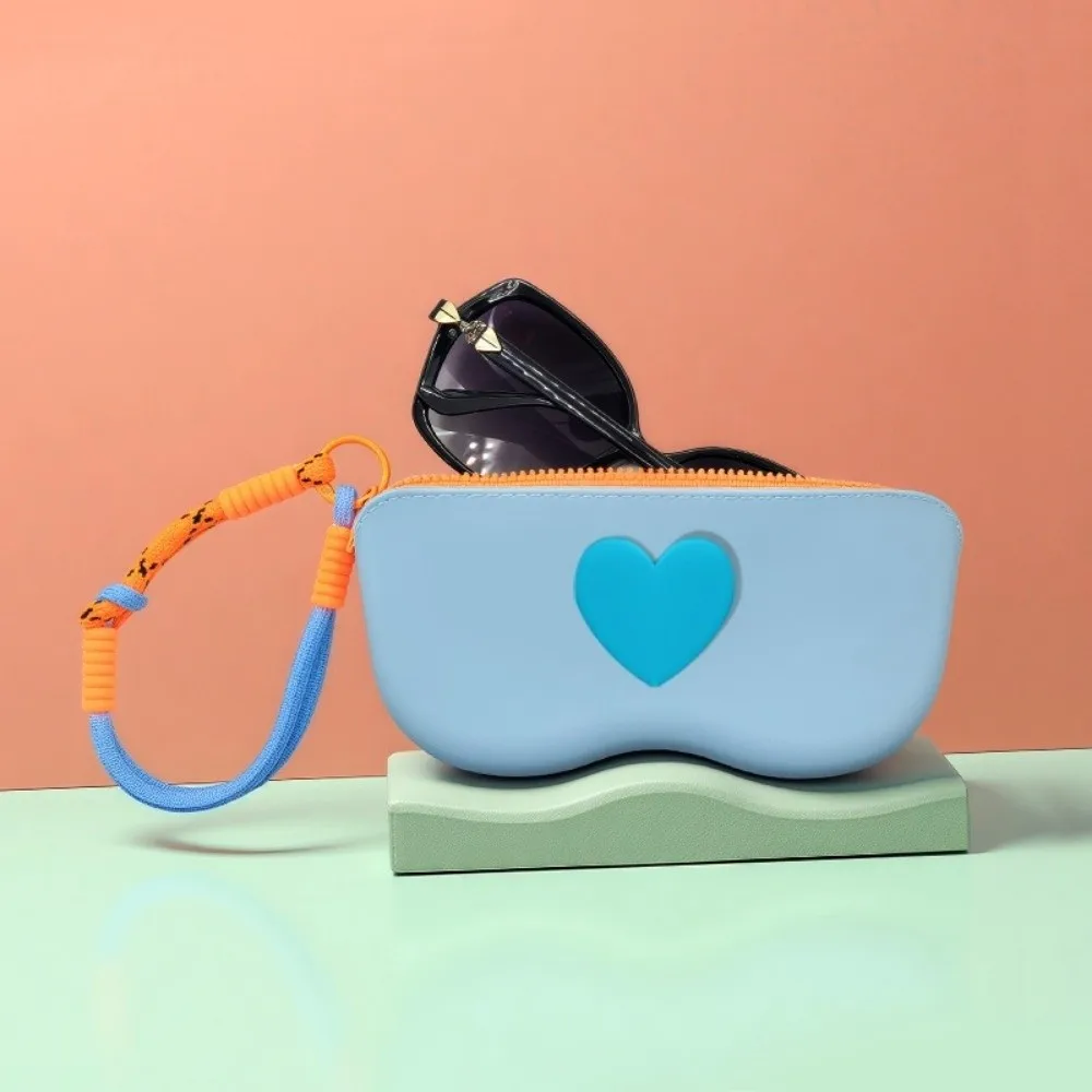 Cosmetic Organizer Waterproof Silicone Glasses Case Dustproof Heart Sunglasses Pouch Woven Lanyard INS Storage Bag for Women