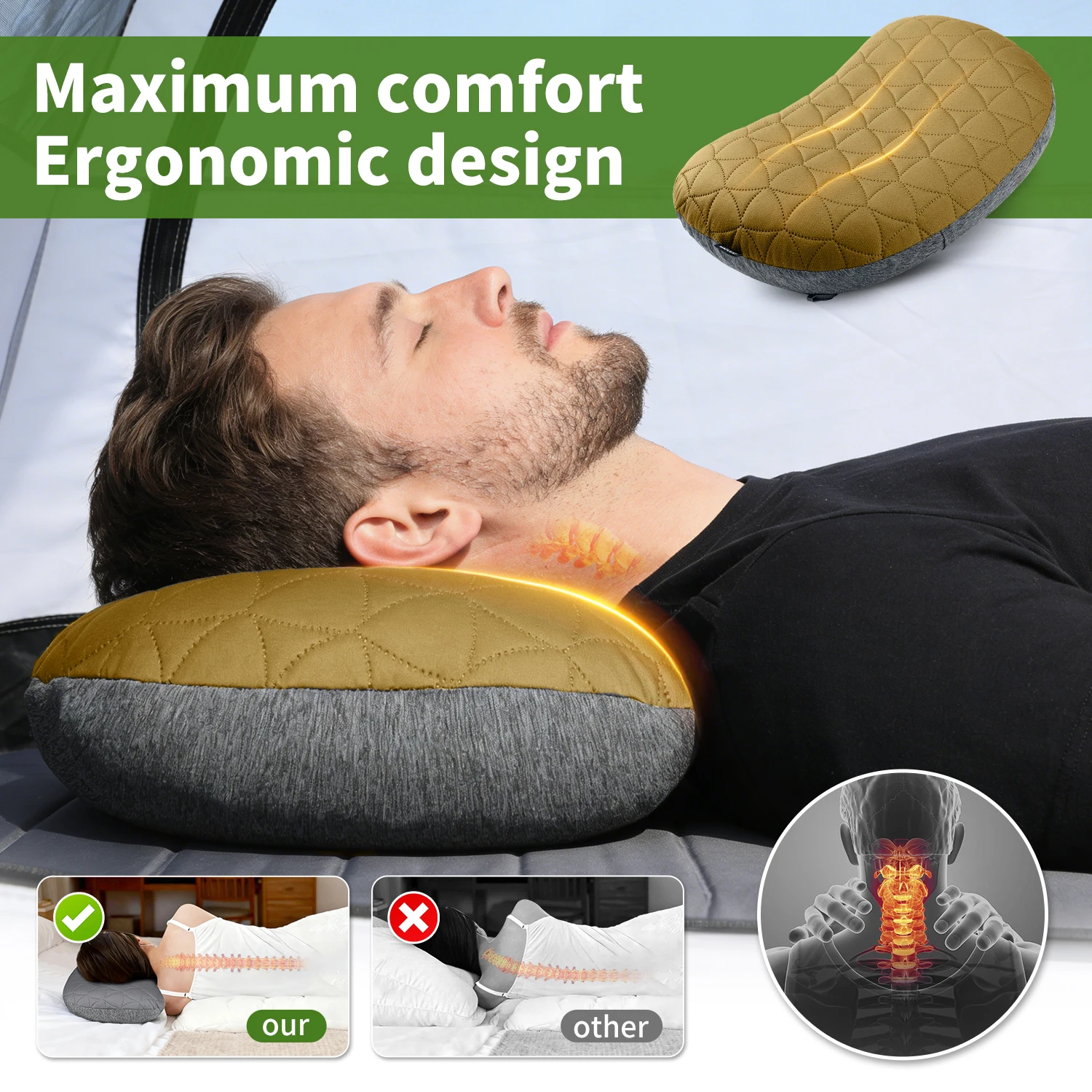 MAPLEAF หมอนเป่าลมสำหรับตั้งแค - Travel Pillow Inflatable บทวิจารณ์และราคา