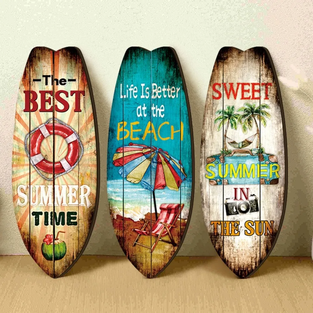 

Ocean Theme Wooden Surfboard Wall Ornaments Hawaiian Style Retro Surfboard Hanging Sign Funny Beach Ocean Surfboard Decor
