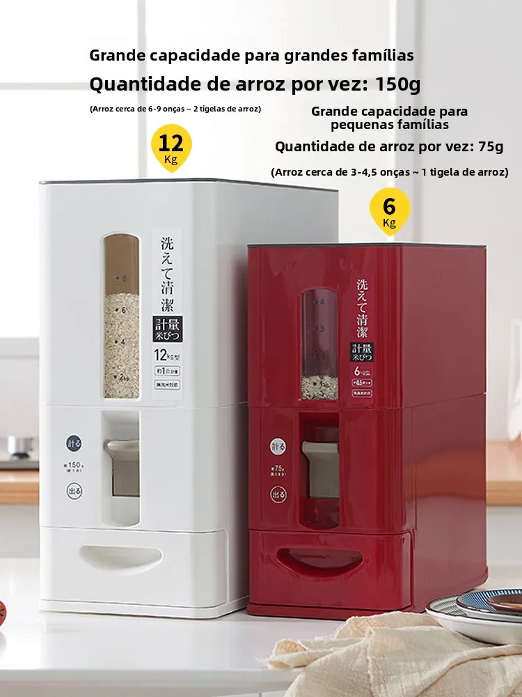 密封自動米保存箱-防湿-防虫-大容量-計量マーク付き-家庭用-米樽-プラスチック製-キッチン収納容器