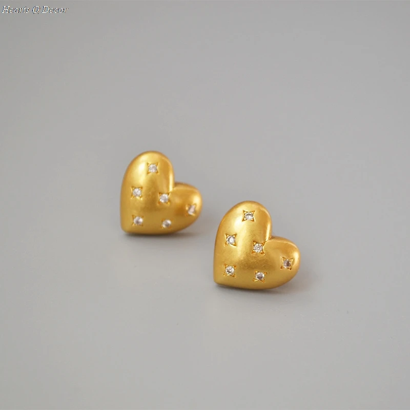 Brass Zirconia Heart Stud Earrings Punk Party Gown Brincos Runway rare Boucle d'oreille Korean Style