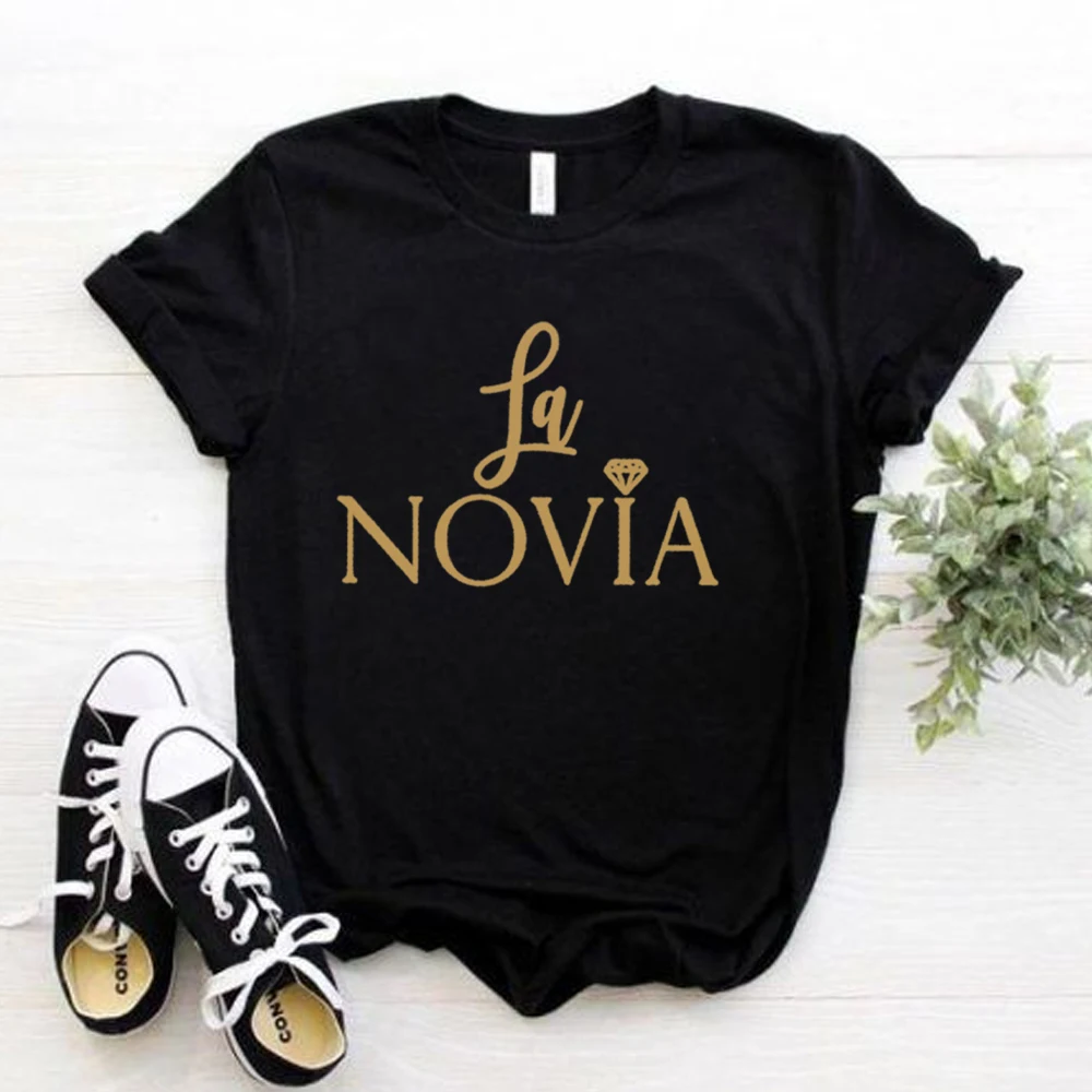 2023 New Women La Novia Spain Inscriptions Team Bride Femme Wedding Shower T-Shirt Girl black Bachelorette Hen Party Tees Tops