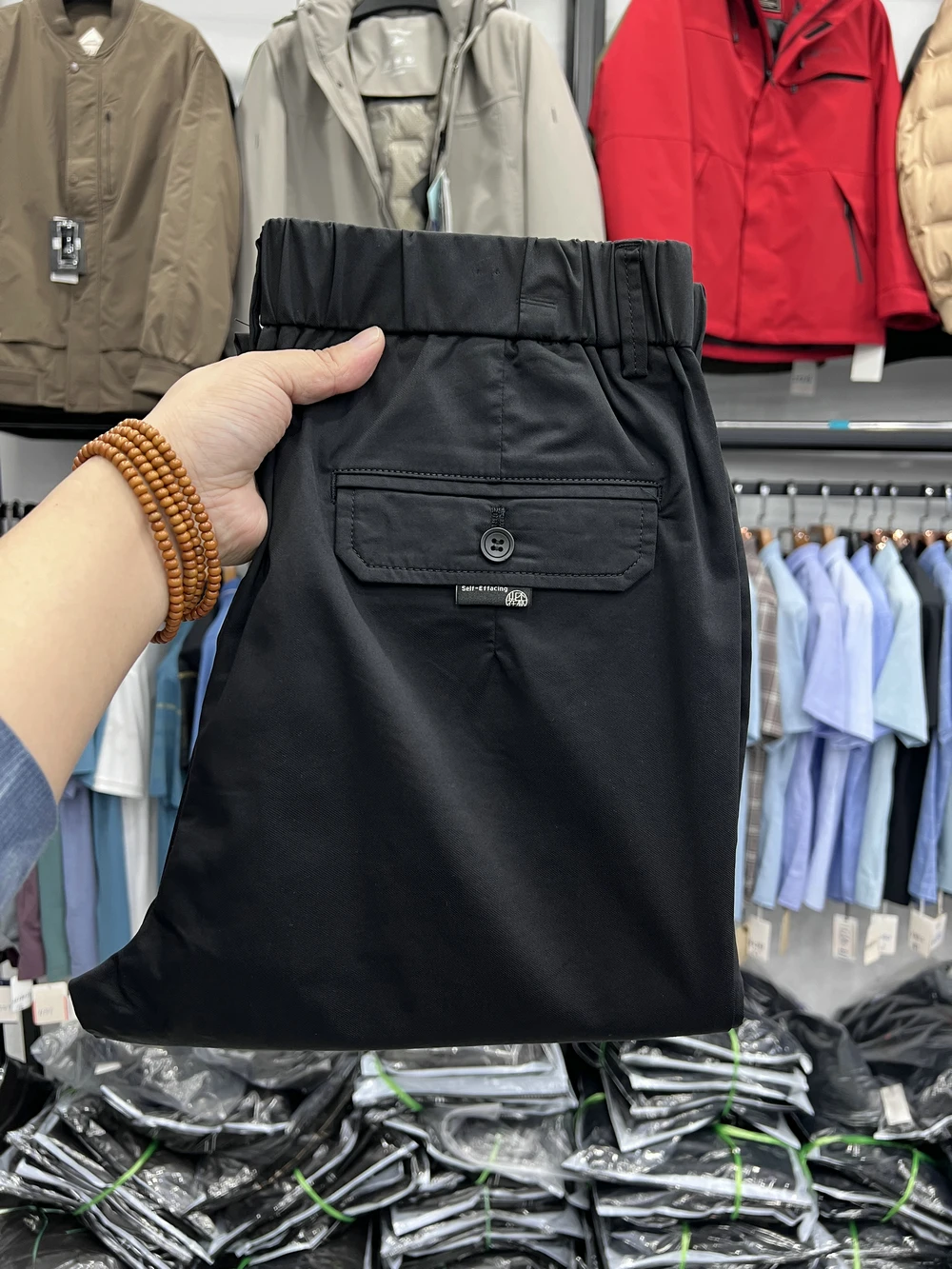 

Spring Casual Cotton Blend Elastic Waist Men's Pants Breathable Stretchy Japanese Sle Straight Leg Pants Comfortable Fit