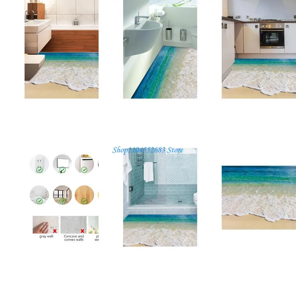

Y6GD 3D Ocean Beach Напольная плитка Фрески Водонепроницаемые 3D обои Художественное украшение комнаты