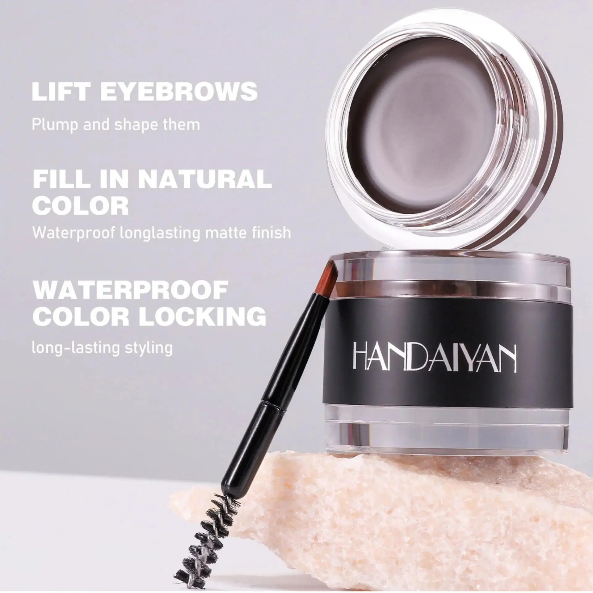 Pomada de cera para sobrancelha, creme à prova d'água de longa duração para aparência natural 3d, escovas duplas incluídas, gel intensificador, formato perfeito