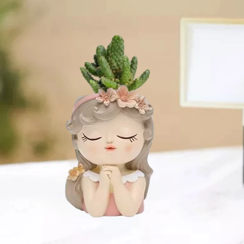 Flower Pot Silicone Mold Prayer Girl Succulent Planter Concrete Mold DIY Craft