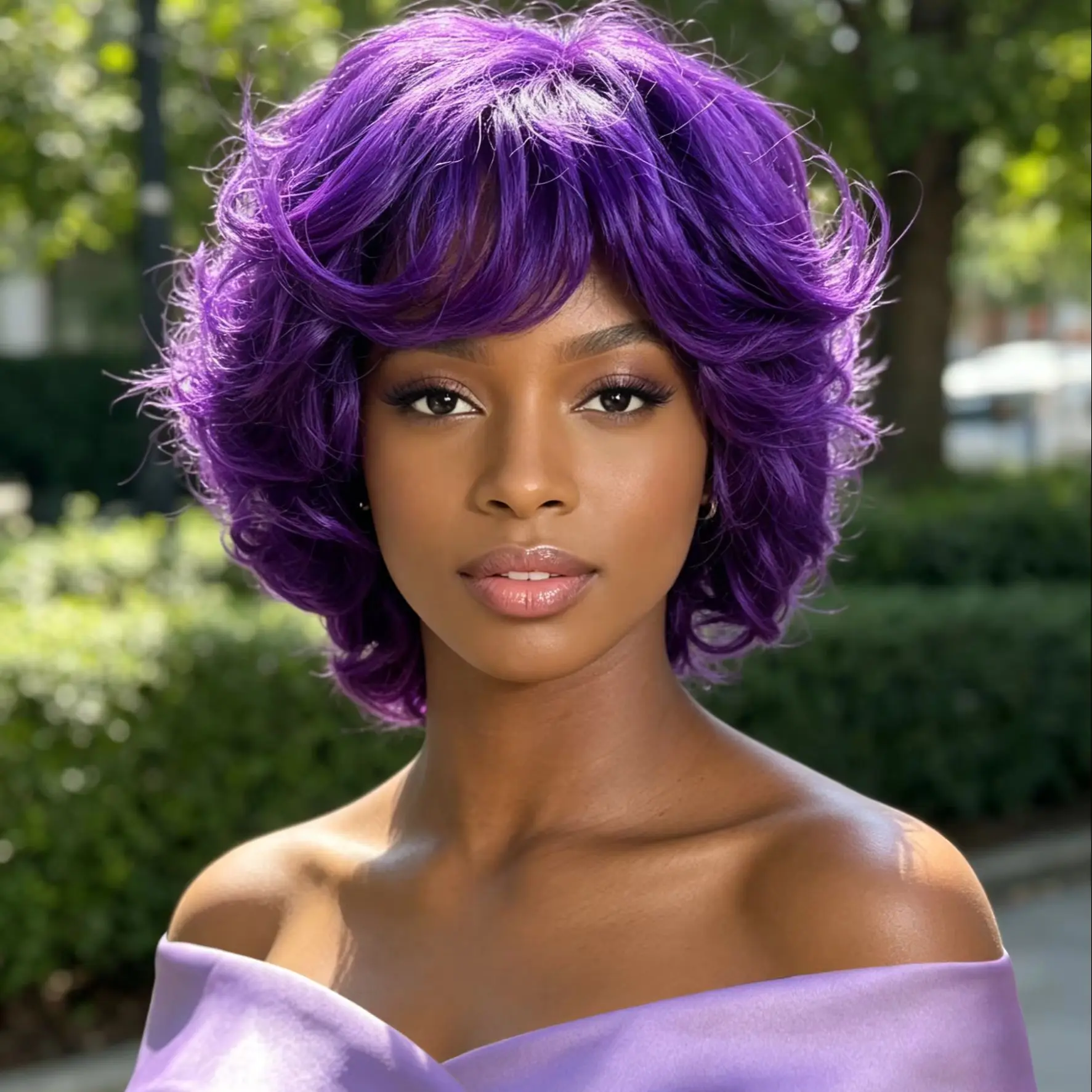 Purple Short Curly Pixie Cut Wigs Colored Glueless Pixie Cut Human Hair Wigs For Women Remy Non Lace Full Machine Made Wig