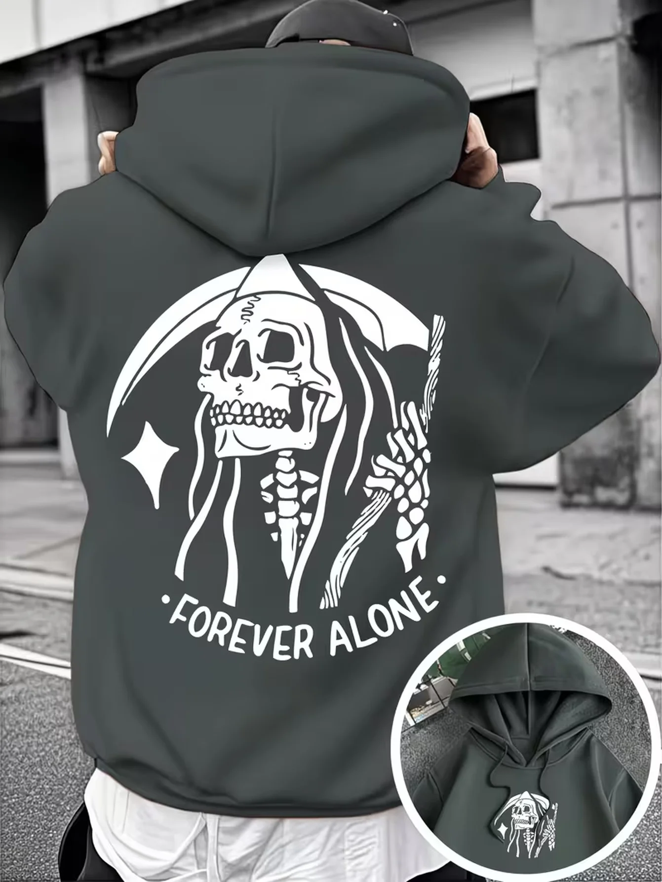 New Men's Autumn/Winter Fashionable Hooded Sweatshirt – Casual Versatile and Relaxed-Fit Featuring A Grim Reaper Skull Print