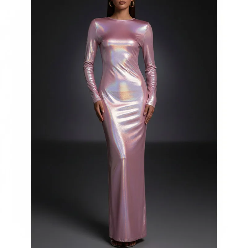 

Women's Glitter Dress Full Sleeve Slim Fit Stretch Fabric O-neck Style Trendy Clubwear Perfect For Street Party Elegant Outfit