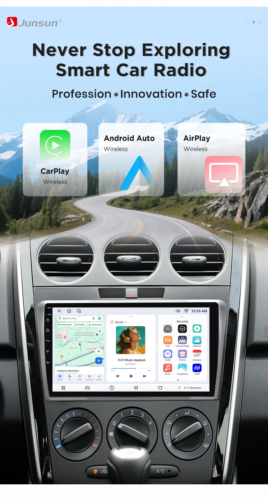 Junsun Wireless CarPlay Android Auto Autoradio für Mazda CX-7 2008-2015 Auto-Intelligentes System DSP SWC RDS GPS FM BT – Detail 1