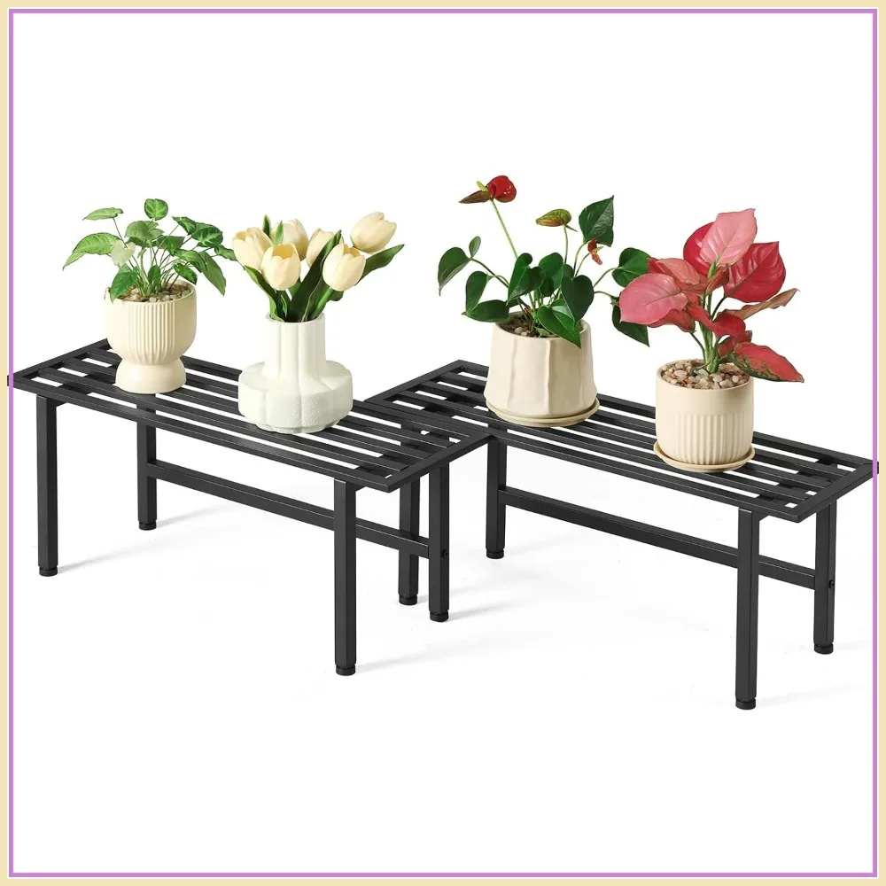 

2 Pack Metal Plant Stand, Heavy Duty Indoor Outdoor Shelf for Multiple Plants, Black, 26" L x 10.12" H x 8.75" W