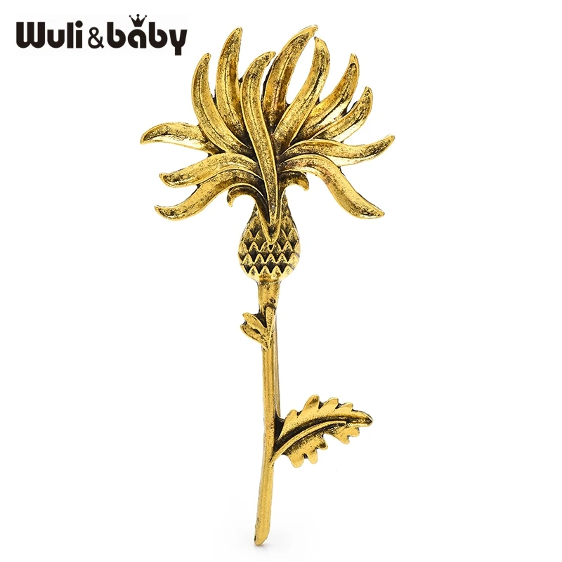 Wuli&baby Vintage Thistle Flower Brooches For Women Unisex 2-color Metal Grass Plants Party Casual Brooch Pins Gifts