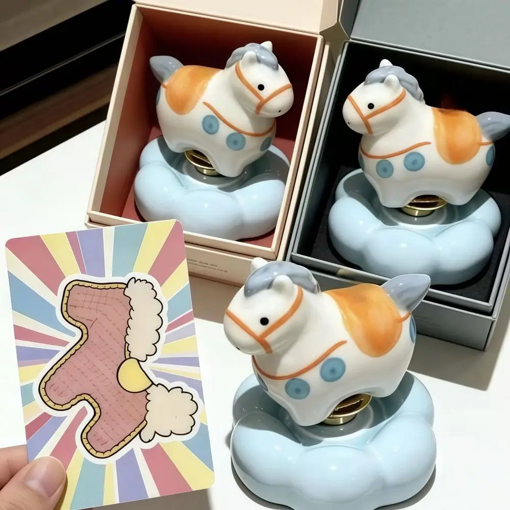 

Ceramic Little Horse Fidget Toys Chinese Style Stress Relief Spinning Pony Toy New Year Theme Novelty Rotating Horse Statues