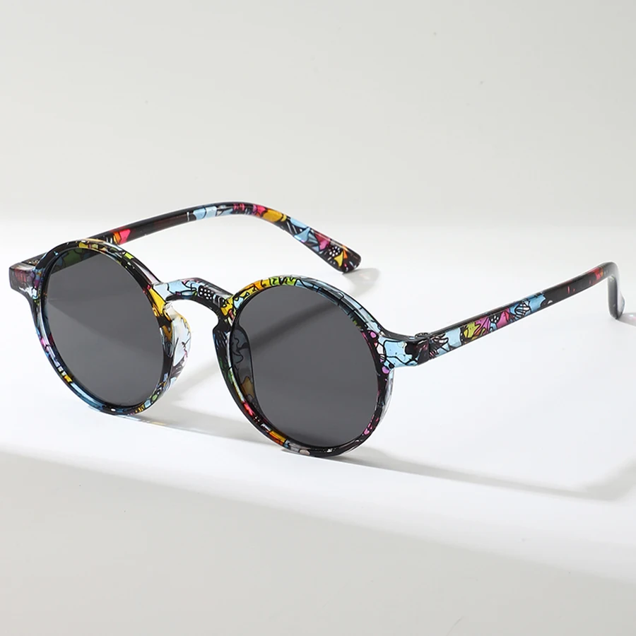 Women's Professional Sunglasses Fashion Pop Art Print Round Frame Plastic PC Gray Lens Sunglasses Sun Shade Design for Spring Su