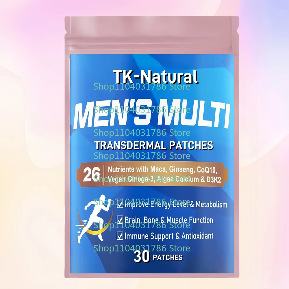 30 Adesivos Transdérmicos Multivitamínicos Metilados para Homens com Ômega 3, CoQ10, Zinco para Suporte de Energia, Imunidade, Ossos e Cérebro