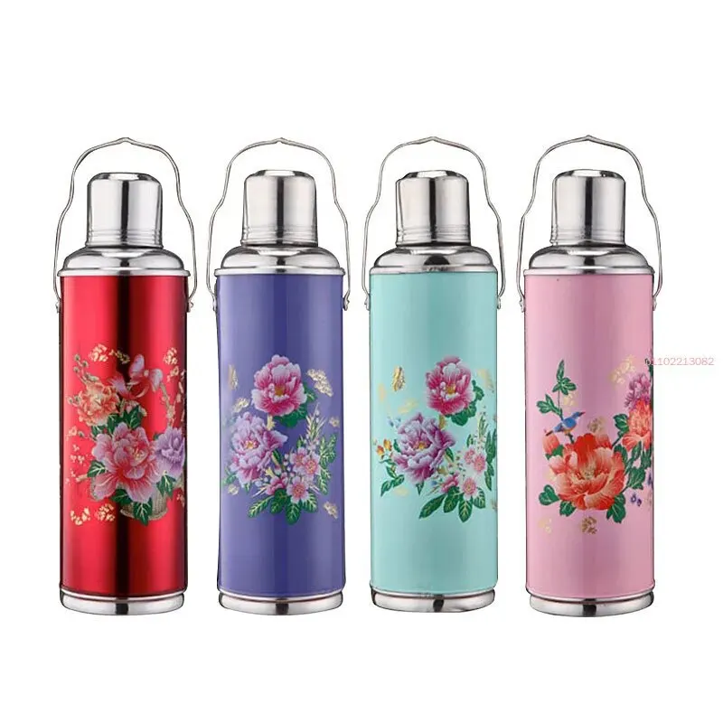 

1.2l/2l Retro Travel Thermosflask Water Coffee Bottle Stainless Steel Cup Mug Heat Cold Preservation