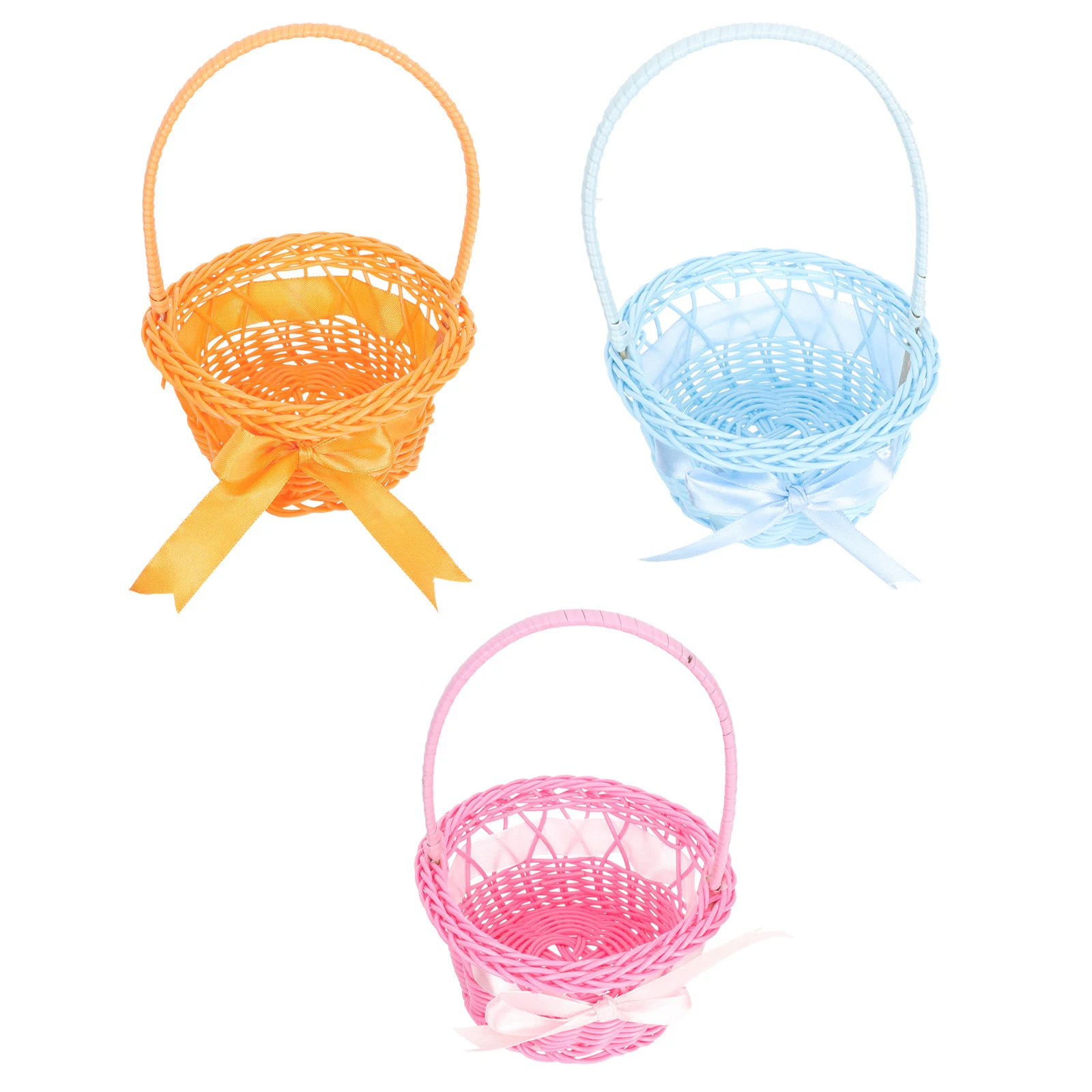 

3pcs Portable Woven Flower Baskets Plastic Easter Egg Storage Basket Handheld Decorative Gift Basket for Food Lightweight