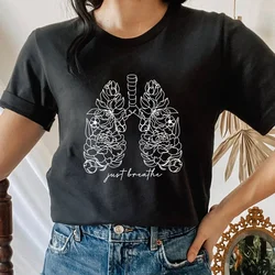 Just Breathe Anatomical Lungs T-shirt Botanical Flower Lungs Anatomy Tee Shirt Top Aesthetic Nursing Student Gift Tshirt