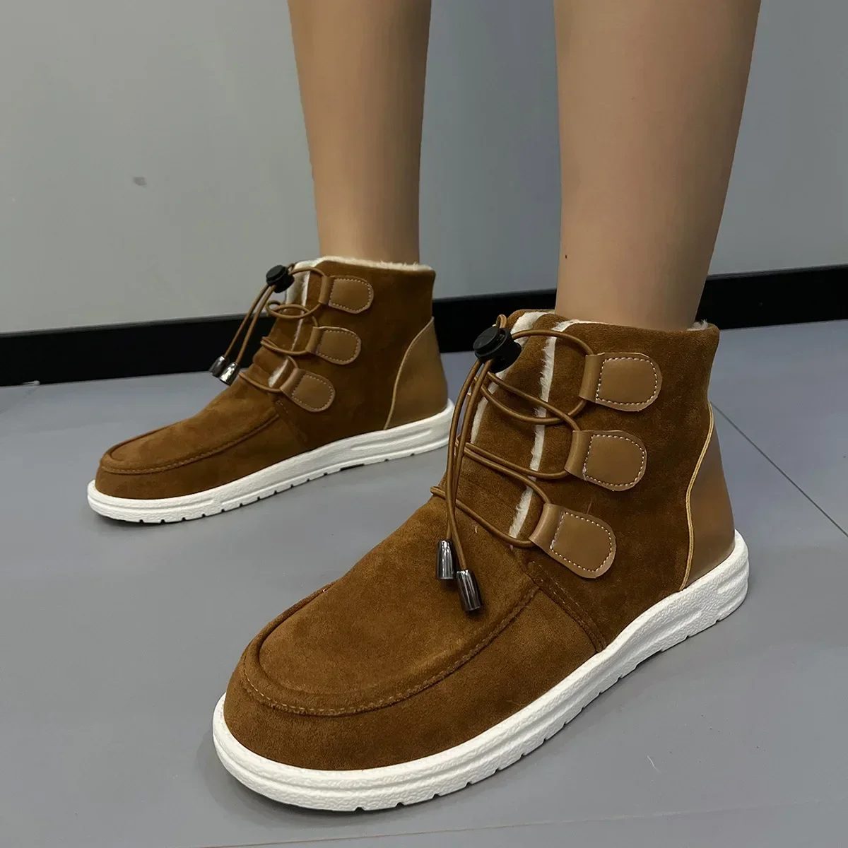 Women Flats Shoes Fur Casual Chelsea Ankle Boots Winter Trend Warm Short Boots Plush Warm Snow Boots Size 43 Cotton Shoes