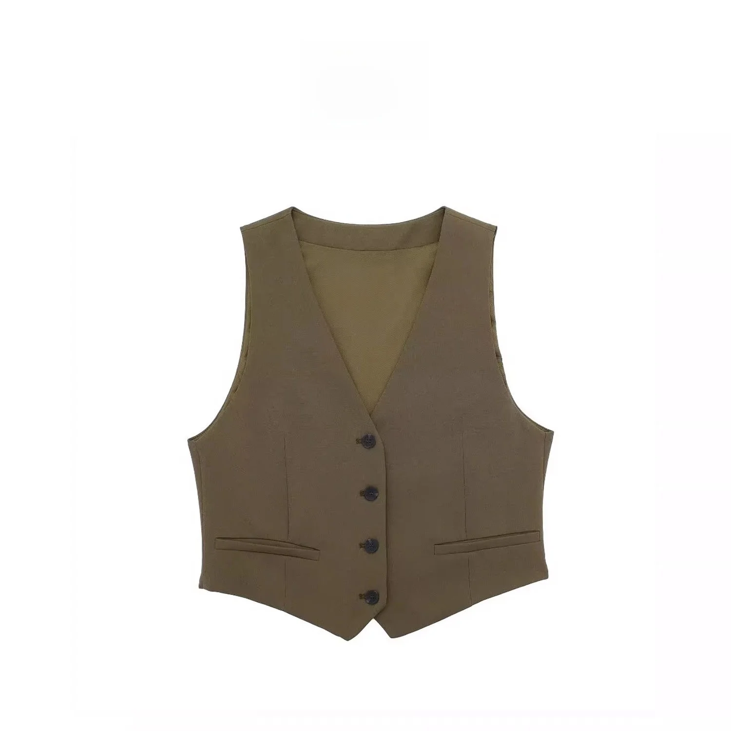 

Sli Classic Pure Color Long Silk Single Button Vest Women's Faionable Trendy Design V-Ne ort Length Original Creation