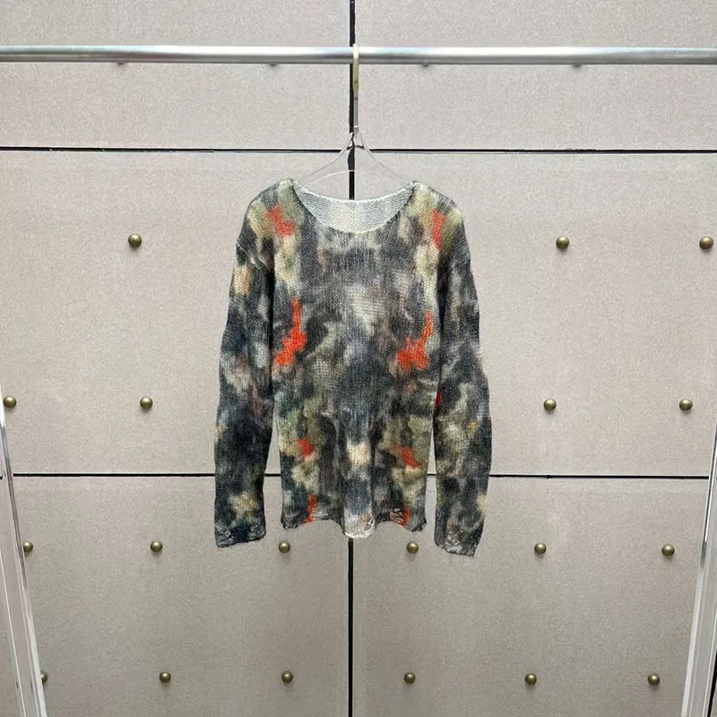 

Women's Printed Lightweight Sweater, Crew Neck Long Sleeve Camouflage Pullover, High-Quality Wool Knit Top, 2026, Spring, New