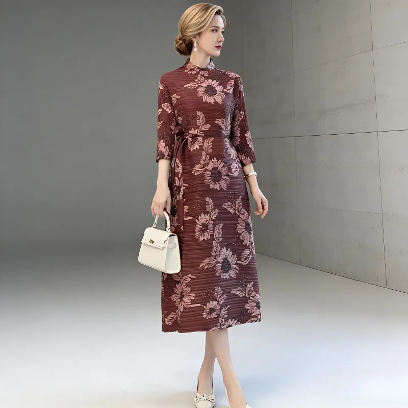 

Miyake Pleated Dresses Plisse 2026 Spring Summer New High-end Elegant Dress Spring Women's Pleats Plus Size Mid-length Dress