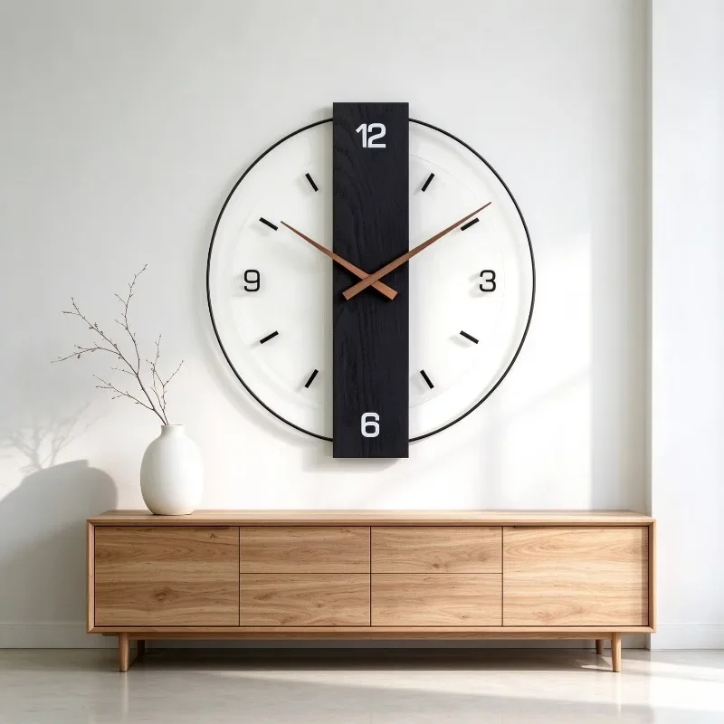 Wooden Wall Clock Living Room Creative Minimalist Large Wall Clock Luxury Aesthetic Noiseless Round Clocks Interior Decoration