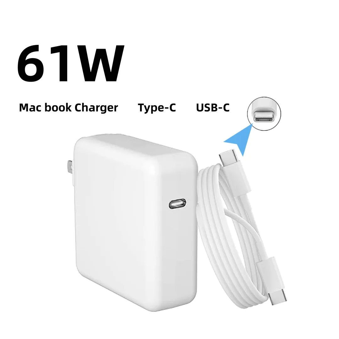 

Зарядное устройство для MacBook Pro USB C, 61 Вт, для MacBook Air, совместимое с iPad Pro 12,9/11 дюймов, HP Lenovo, зарядный кабель USB C-C длиной 2 м