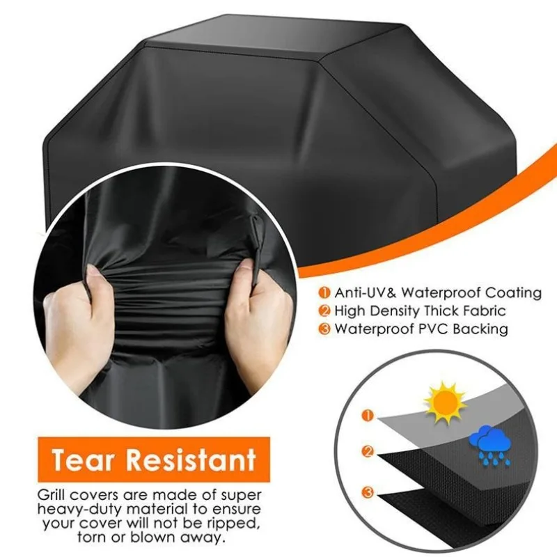 Outdoor Barbecue Cover Grill Cover Waterproof Anti-UV Fade Resistant Secure Hook-and-Loop Straps Dust Cover Fits Most Gas Grills