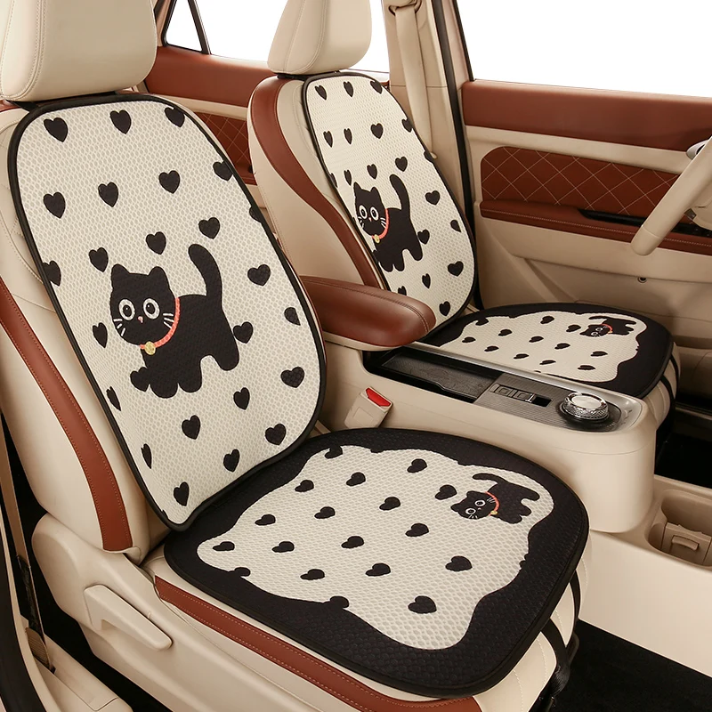 Cute kitten mesh honeycomb breathable fabric car seat cushion is cool and soft, suitable for most car models, free to match.