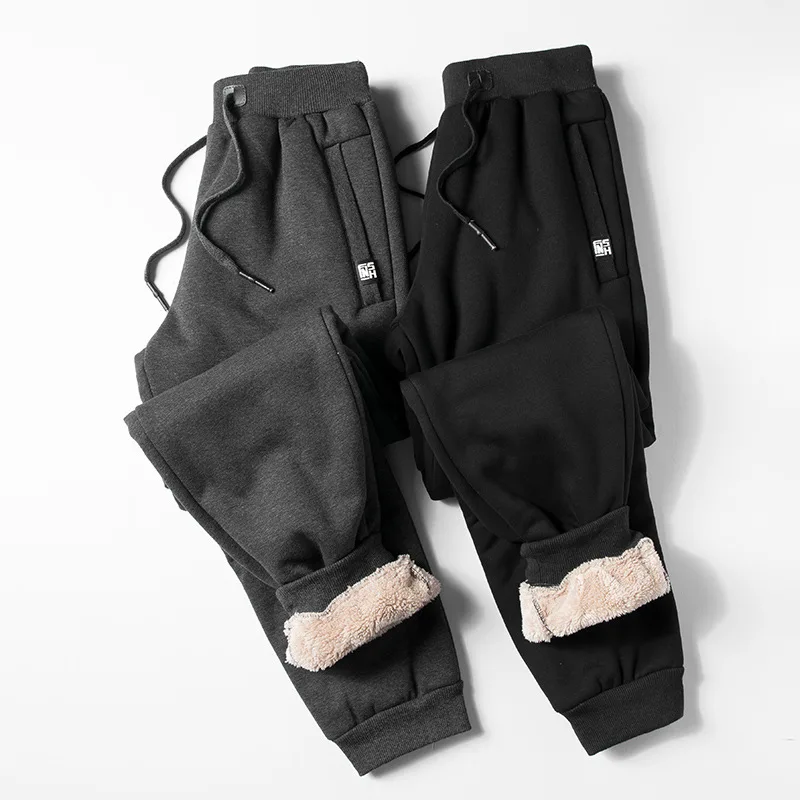 Men's Sherpa Lined Jogger Pants Winter Thick Warm Sweatpants Elastic Waist Drawstring Solid Color Casual Trousers Daily Outdoor