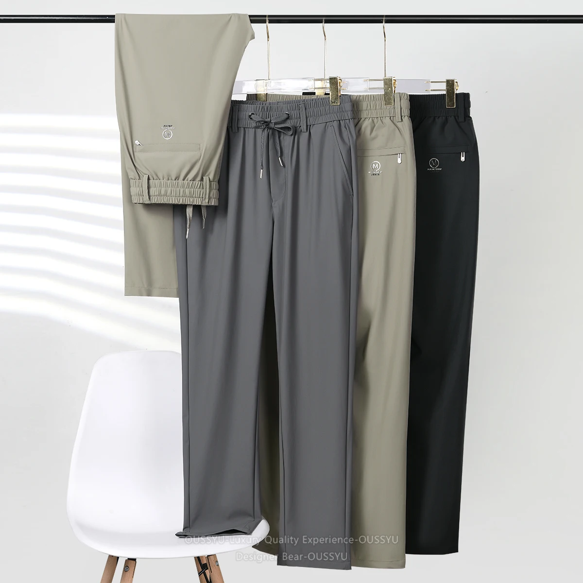 High Stretch Men Four Way Stretch Casual Pants Slim Straight Fit Elastic Drawstring Jogger Breathable Trousers Plus Size 5XL
