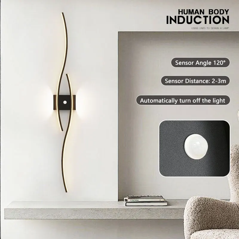 

Modern Human Body Induction Lines LED Wall Lights Minimalist Wall Light Home Decoration Bedroom Living Room Lighting Fixtures