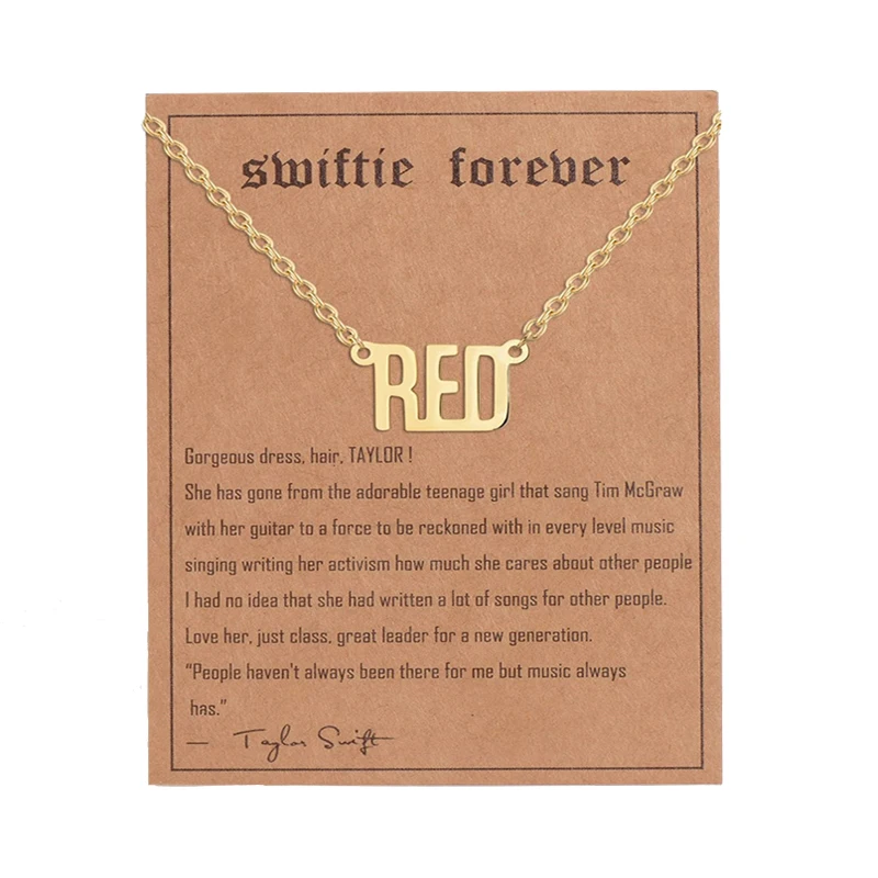 Fashion Inspired Pendant Necklace for Women Floklore Evermore Red ERAS FEARLESS 1989 Rep Choker Jewelry Letter Chain Card Gift