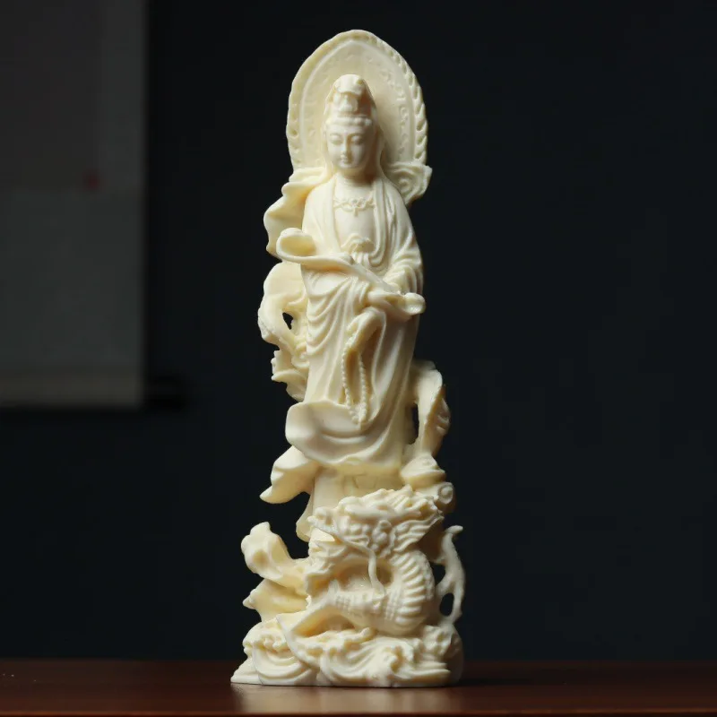 Ivory Nut Carving Ruyi Yulong Guanyin Bodhisattva/Buddha Statue Living Room Entrance Wooden Craftwork Ornaments