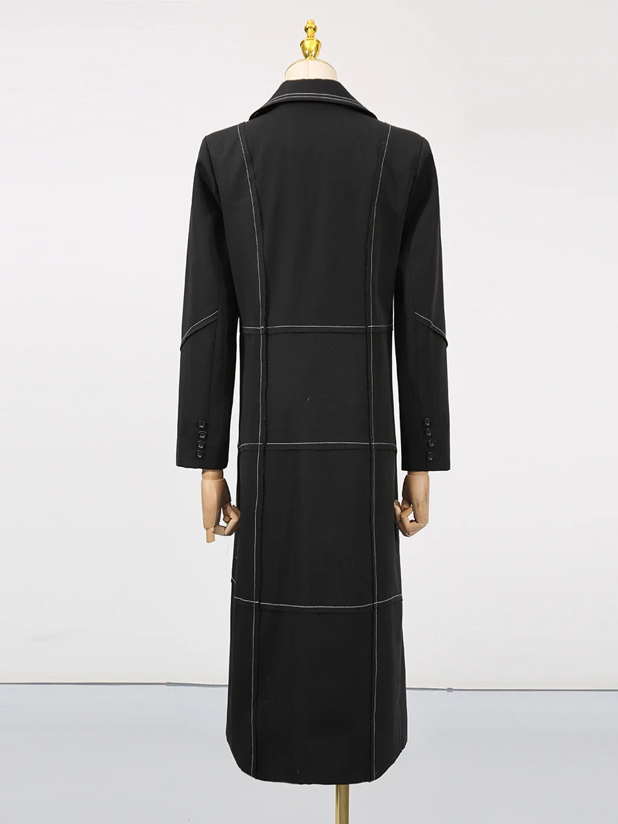 VGH Office Fashion Spring Trench for Women Laple Long Sleeve Patchwork Button Temperament Maxi Length Coat Female Style Clothing