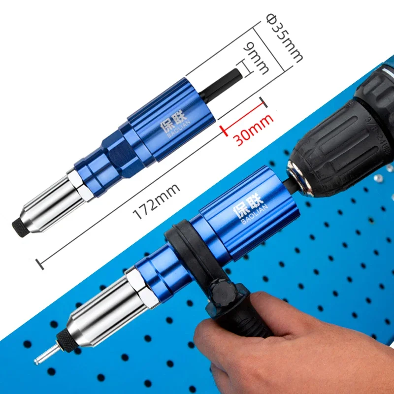 Electric Rivet Gun with 2.4/3.2/4 mm Riveter Nut Gun Riveter Adapter Cordless Riveting Tool Insert Nut Pull Rivet Tool for Drill