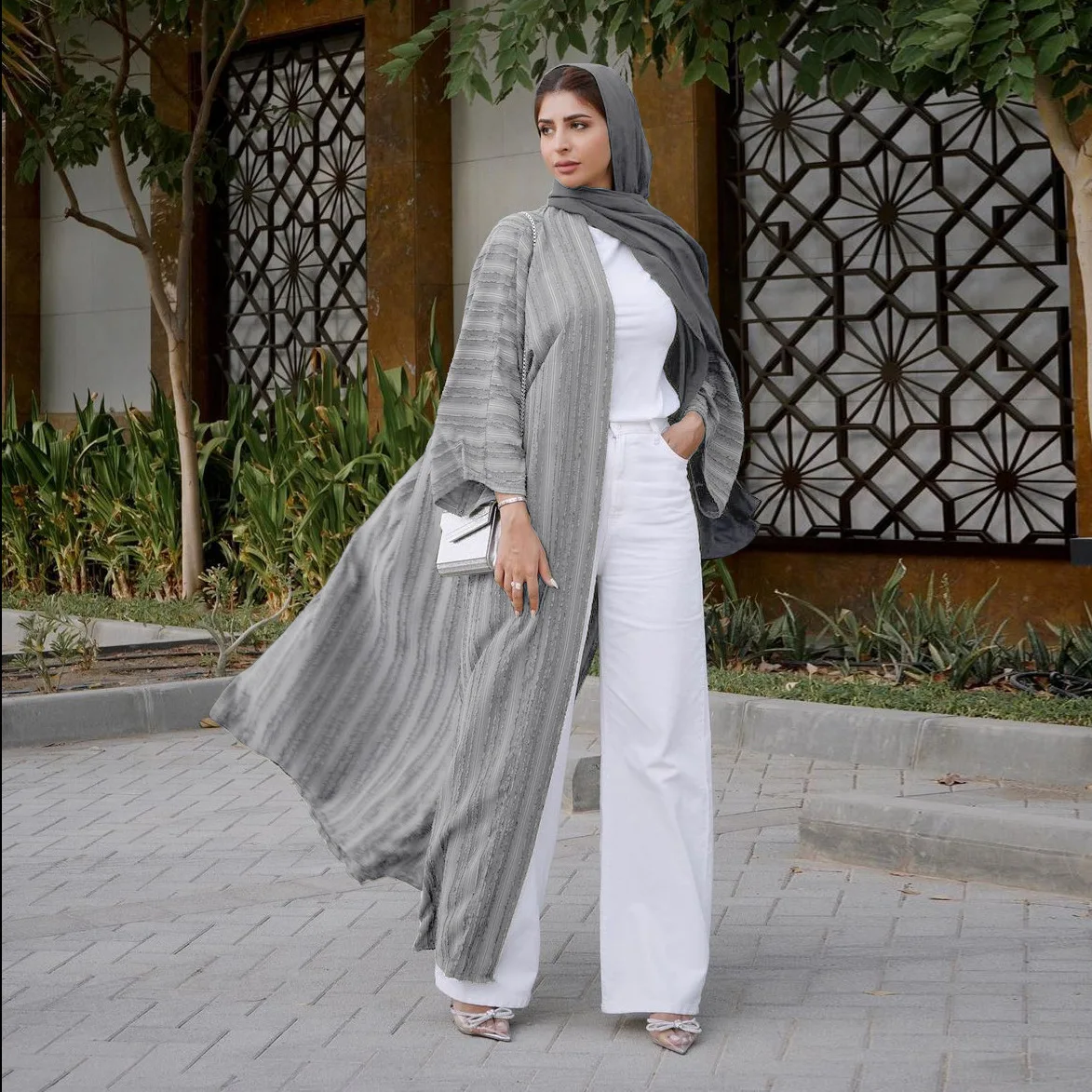 Muslim Fashion Open Abayas For Women Eid Mubarak Knitted Kaftan Dress Long Sleeve Kimono Dubai Turkey Islamic Clothing Outfits