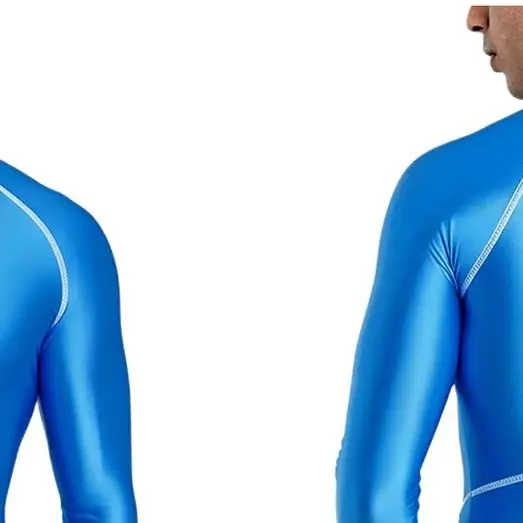 Men Full-body Coverage Rash Guard Bathing Suit Mock Neck Long Sleeves Long Pants Glossy Swimming Jumpsuit for Surfing Diving