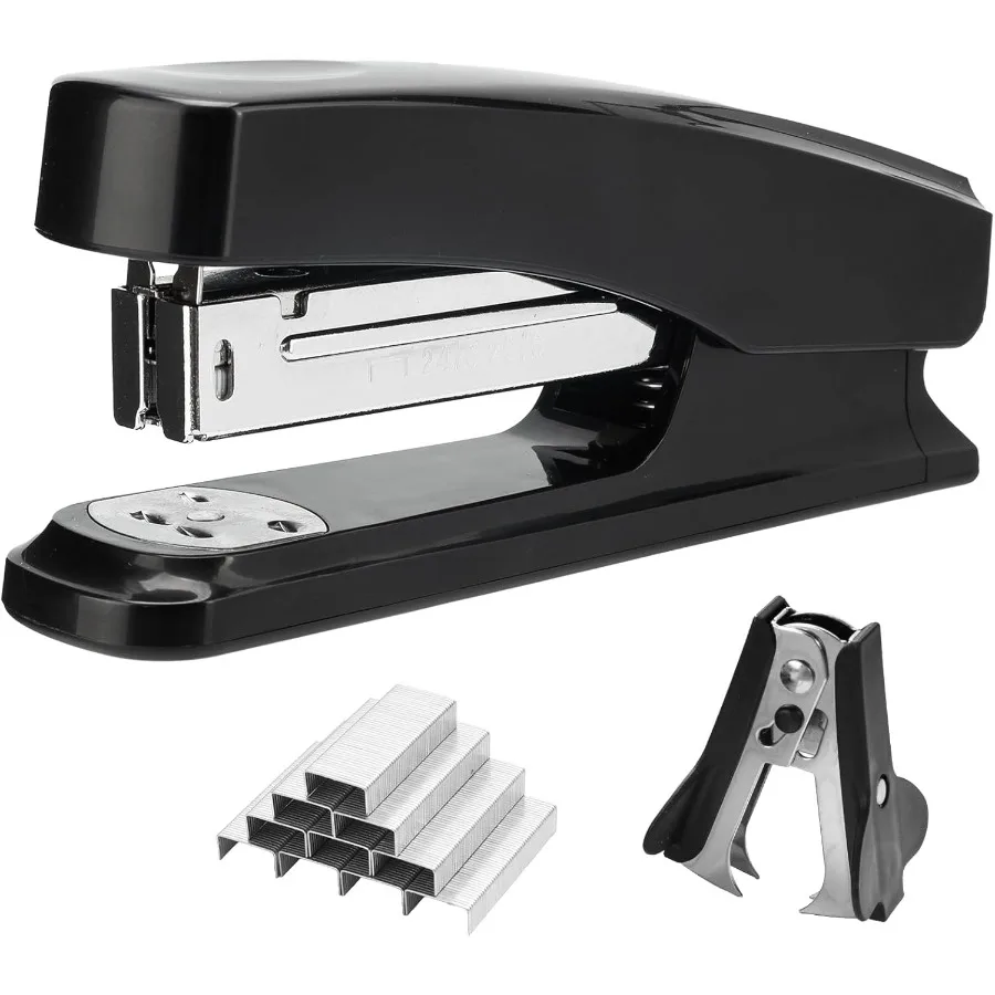 Desktop Stapler with 100 Staples and Remover 25 Sheet Capacity Two Binding Modes Basic Stapler for Office School Home Black