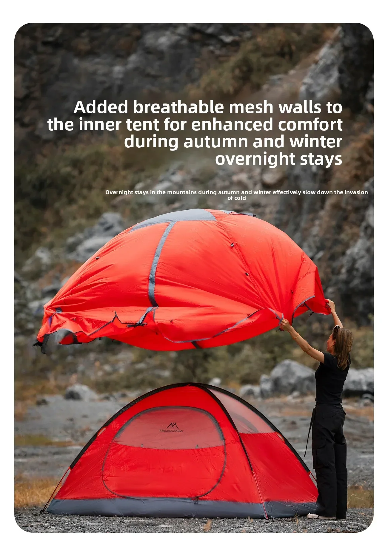 MOUNTAINHIKER Neues Leichtgewicht-Outdoor-Zelt für 2-3 Personen, Wind- und Regenfestes Professionelles Aluminium-Stangen-Wanderzelt – Detail 11