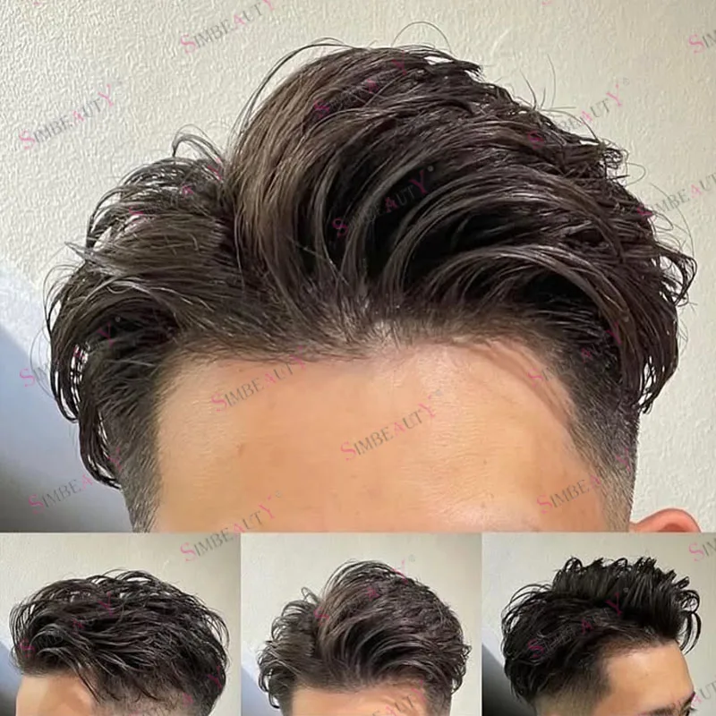 

Темно-коричневый супер прочный инъекционный парик из искусственной кожи, мужские парики из натуральных волос, старые мужские парики, капиллярный протез, афро-черные мужские шиньоны