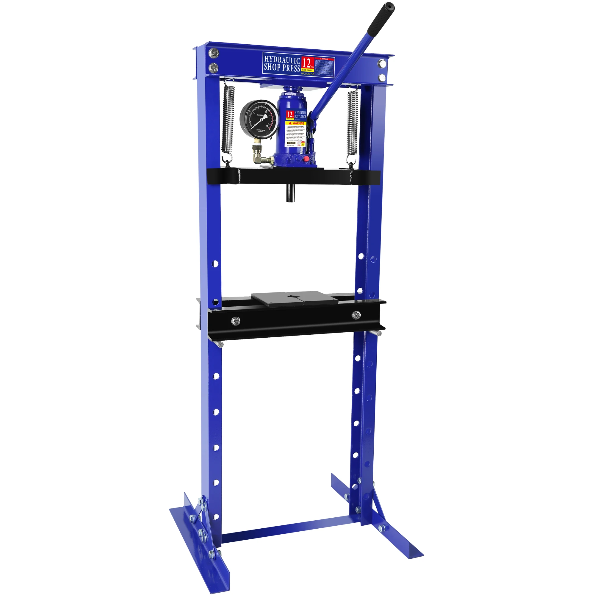 Steel H-Frame Hydraulic Shop Press with Stamping Plates to Bend, Straighten, or Press Parts, with a pressure gauge